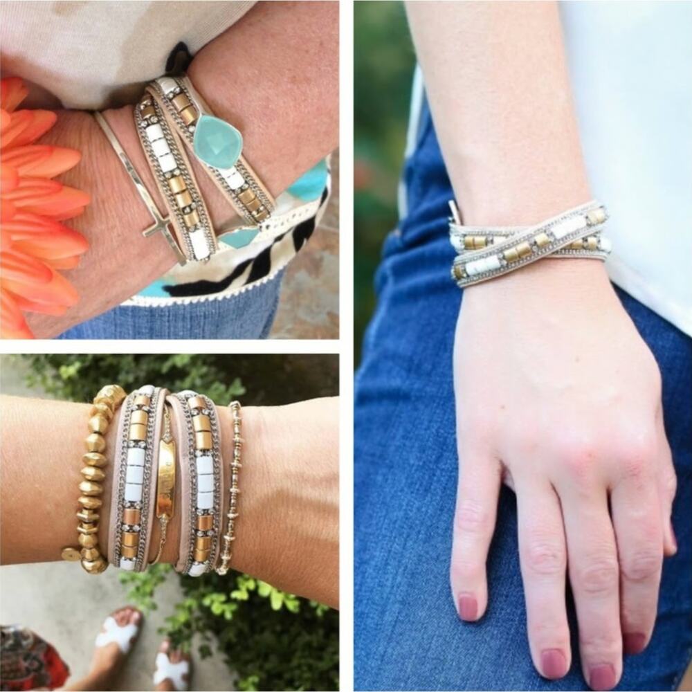 Stella & Dot Cady Wrap Leather Bracelet Gold - Picture 4 of 4
